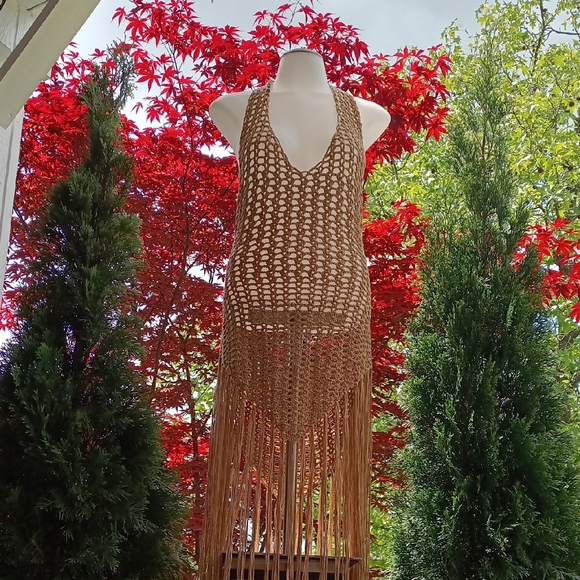 Beautiful Handmade Crochet Dress Or Swim Coverup With Fringe Detail - Picture 2 of 3